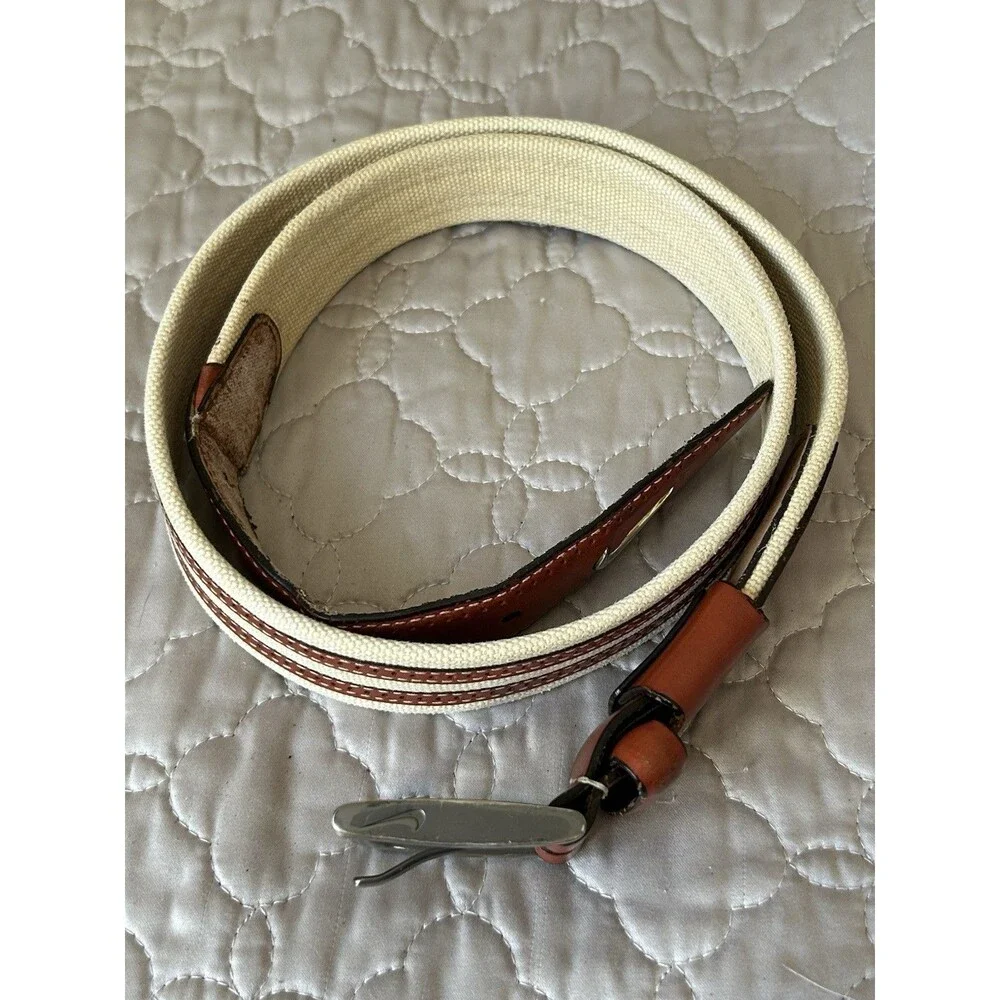 Nike Golf men’s two-tone brown leather and beige canvas belt size 36